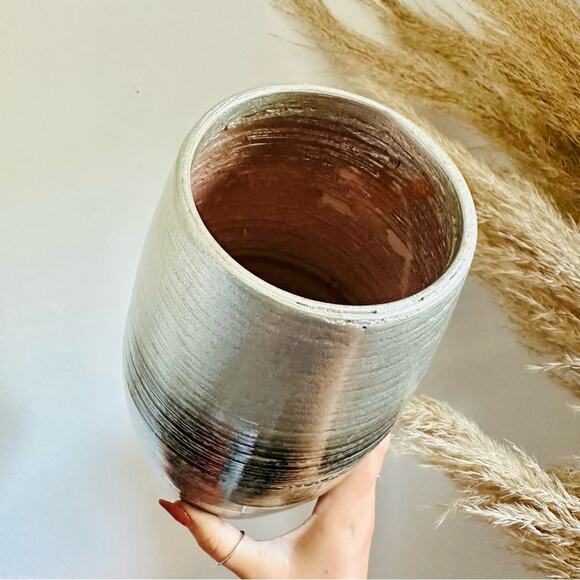 2 Silver Grey Gray Black Floral Flower Tall Vase Kitchen Gadget Storage Display - Picture 11 of 11